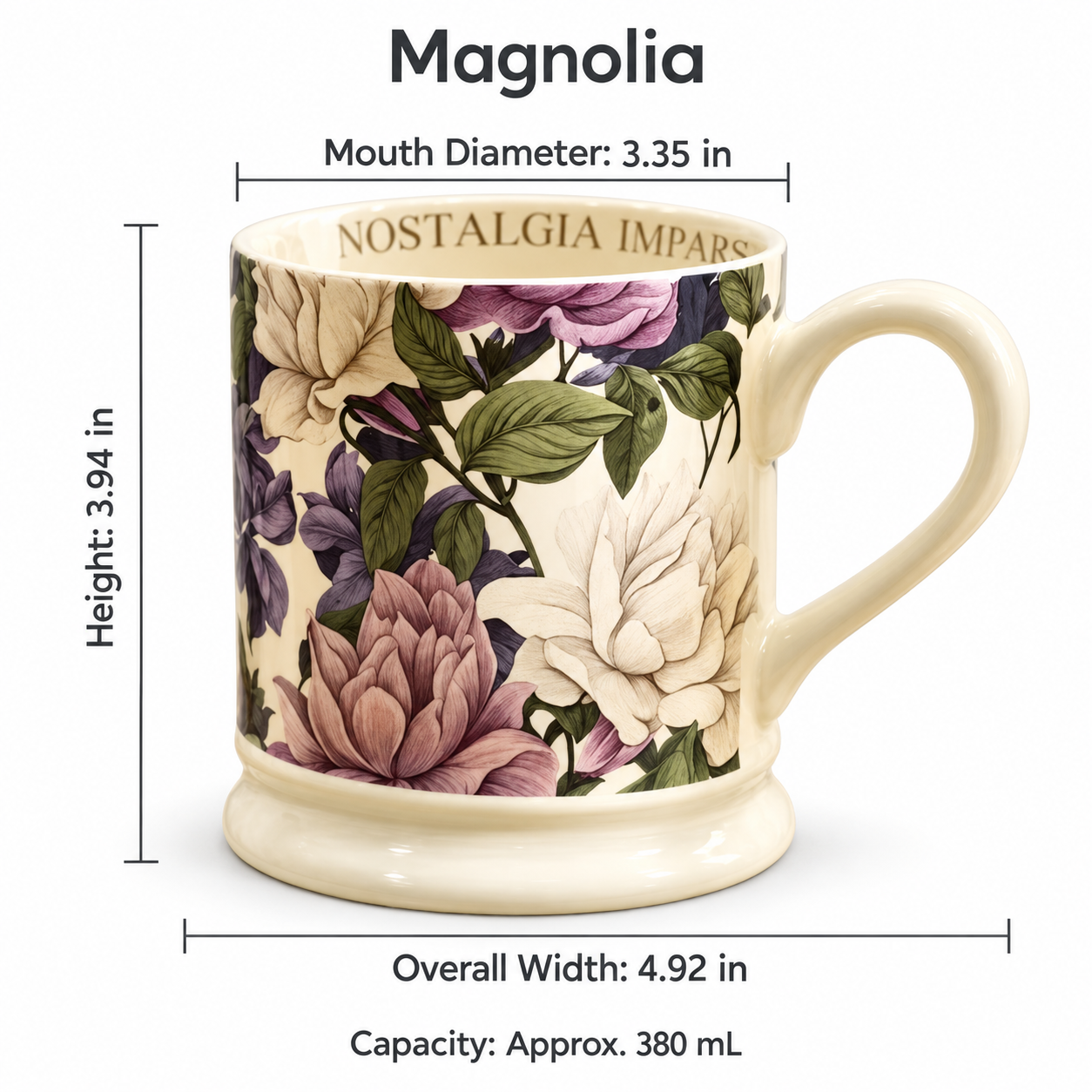 Vintage Botanical Ceramic Mug – Floral & Butterfly Designs, 380 mL
